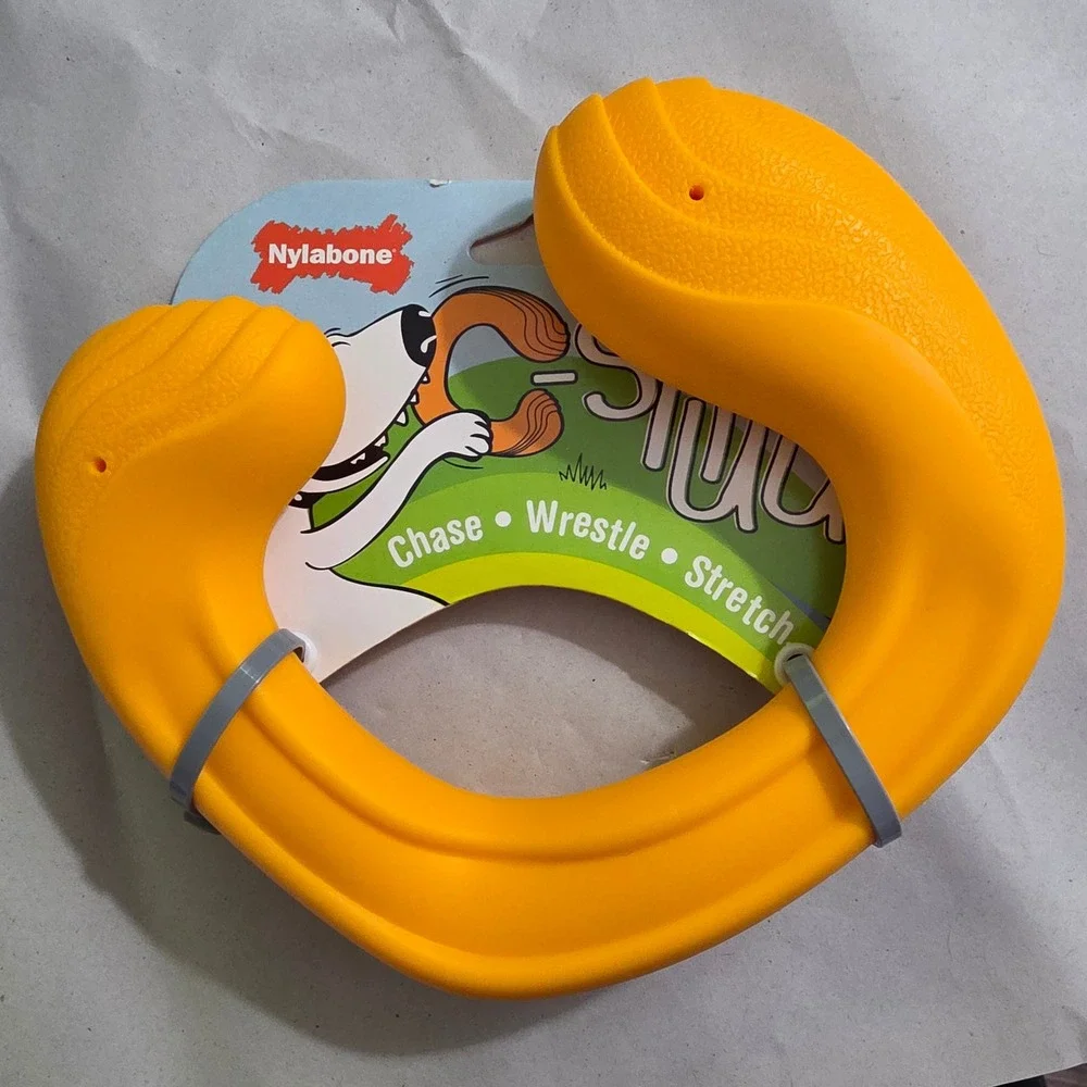 Nylabone C-shuu Dog Toy Orange Stretchy Interactive Chase Wrestle Stretch Toy